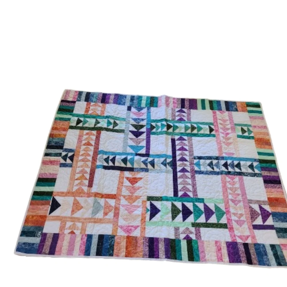 Handmade quilt arrows triangles and stripes multicolor cotton approx 57